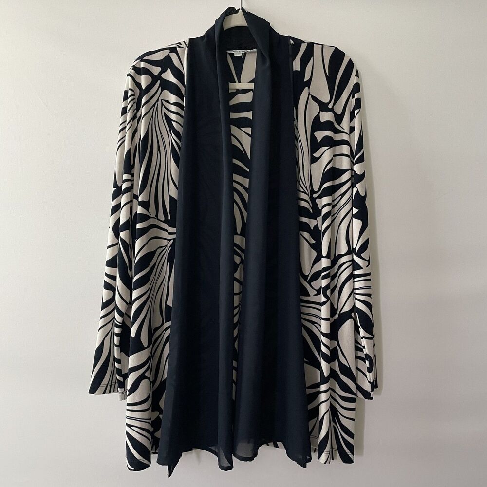 Chico's Open Front Long Sleeve Slinky Cardigan Navy Blue White Size 1, M